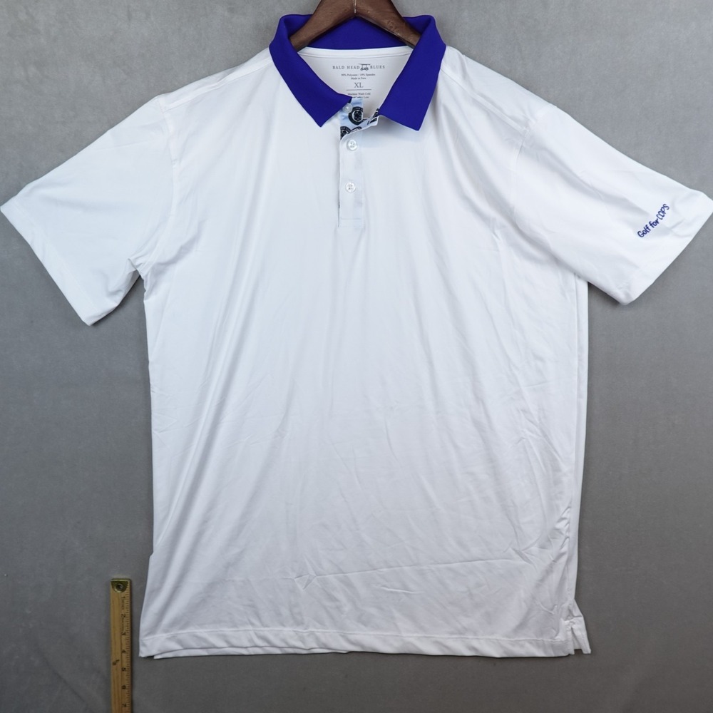 Bald Head Blues Polo Shirt Mens XL White Golf Performance Golf For Cops